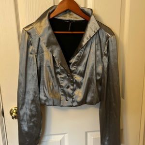 Sarah Pacini dark silver bolero evening jacket